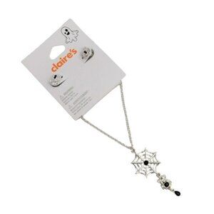 Claires Silver Spider Web Necklace & Earrings Set